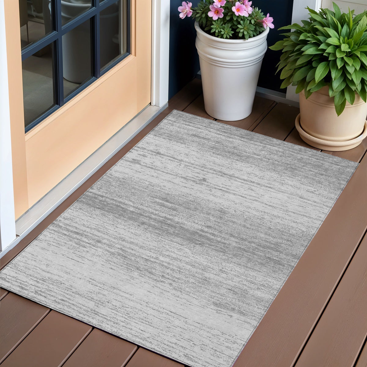 3 X 5 Gray And Silver Striped Washable Indoor Outdoor Area Rug