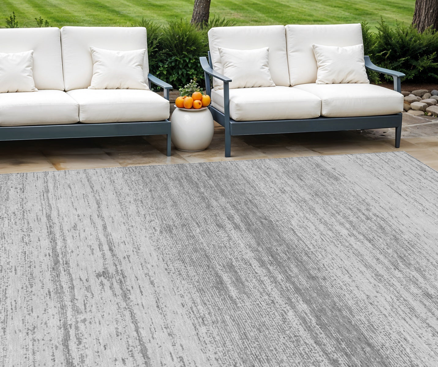 8 X 10 Gray And Silver Striped Washable Indoor Outdoor Area Rug