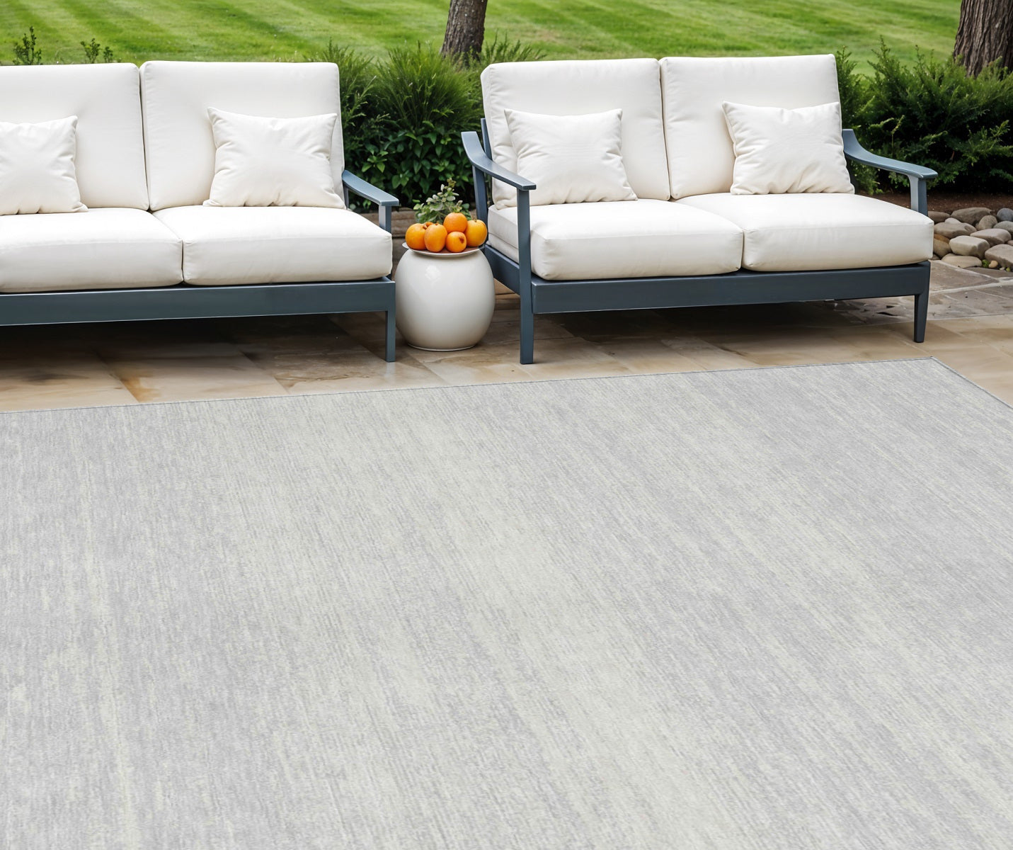 8 X 10 Silver And Gray Striped Washable Indoor Outdoor Area Rug