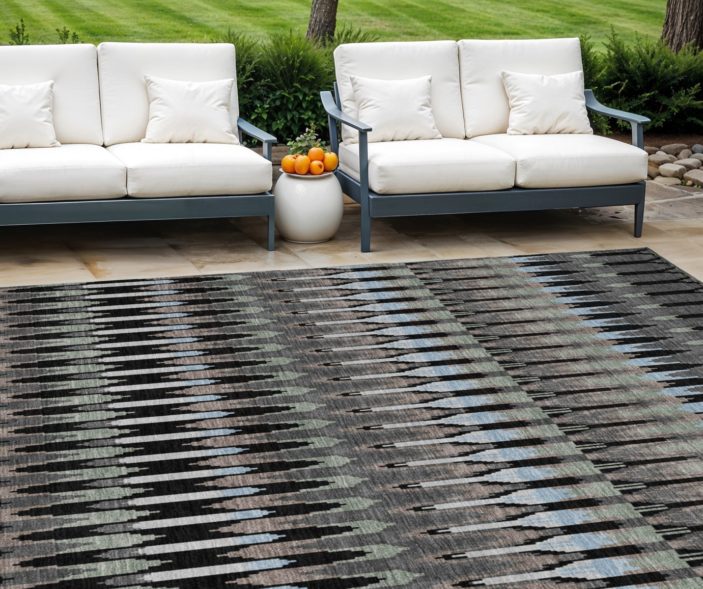9 X 12 Black Gray And Blue Southwestern Washable Indoor Outdoor Area Rug