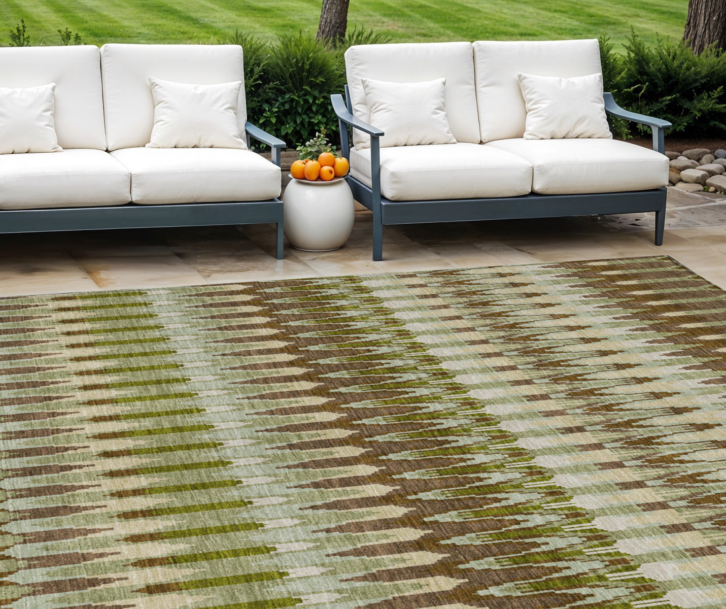 8 X 10 Artichoke Green And Brown Southwestern Washable Indoor Outdoor Area Rug
