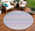 8 Lavender Pink And Lime Green Round Southwestern Washable Indoor Outdoor Area Rug