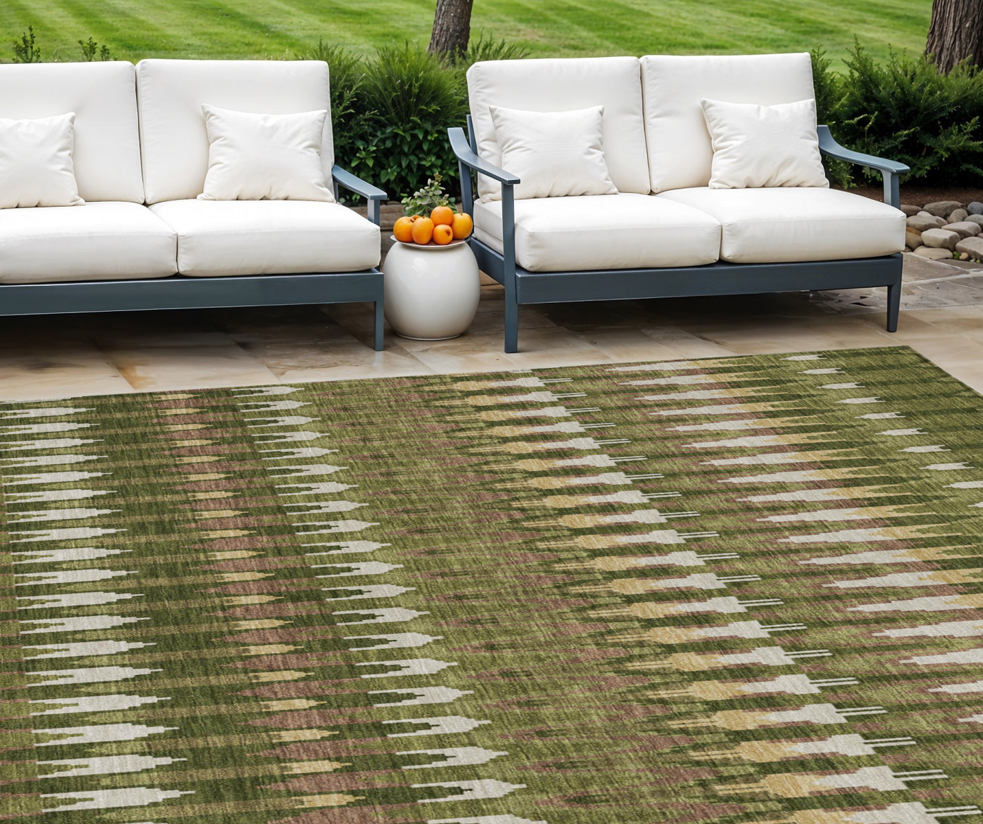 10 X 14 Olive Green Brown And Gold Southwestern Washable Indoor Outdoor Area Rug