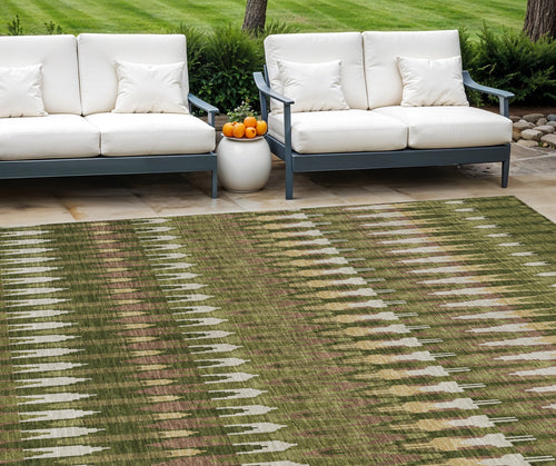 10 X 14 Olive Green Brown And Gold Southwestern Washable Indoor Outdoor Area Rug