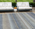 8 X 10 Taupe Navy Blue And Denim Blue Southwestern Washable Indoor Outdoor Area Rug