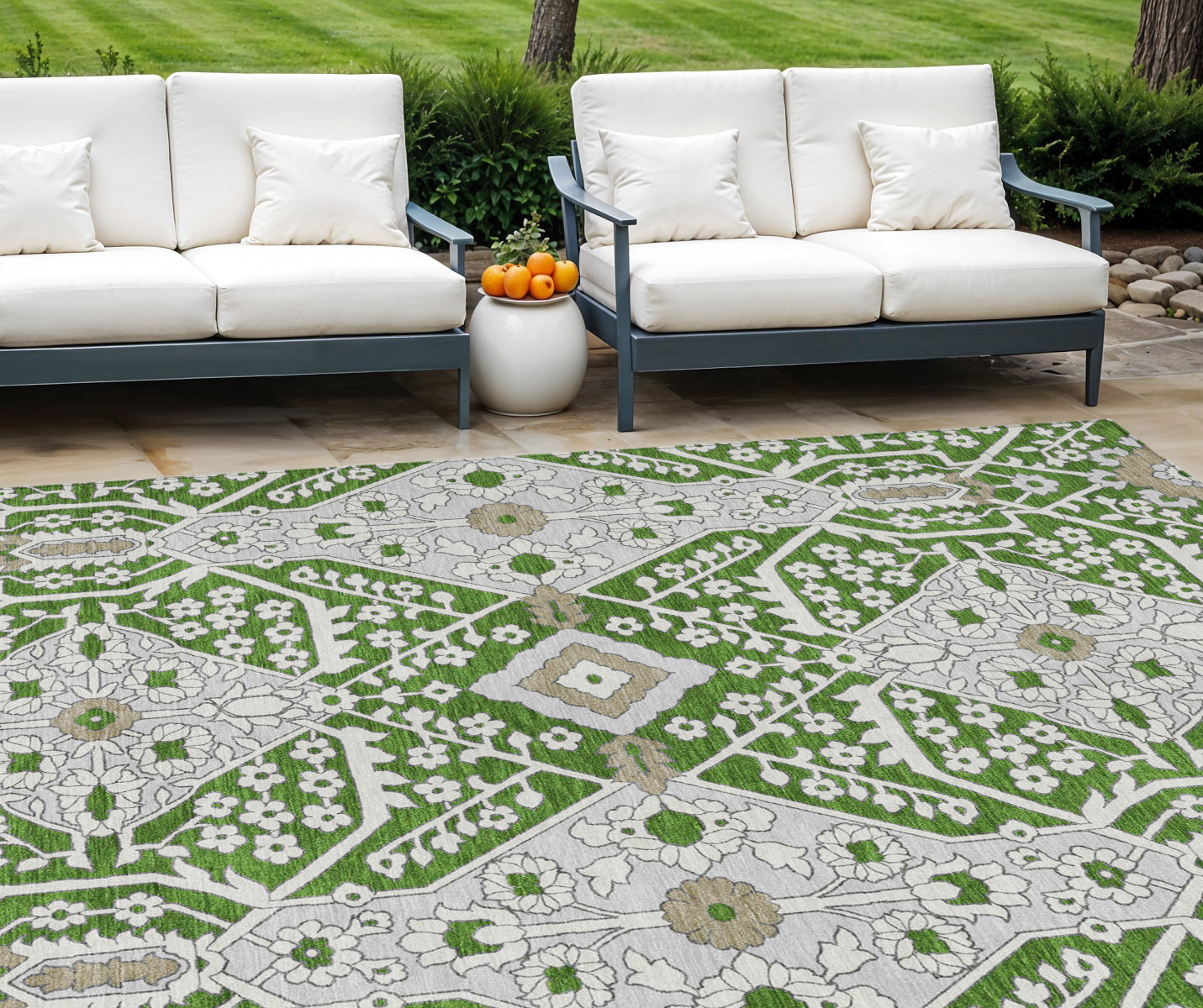 9 X 12 Green Gray And Taupe Floral Washable Indoor Outdoor Area Rug