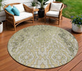 8 Artichoke Green And Beige Round Medallion Washable Indoor Outdoor Area Rug
