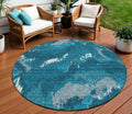 8 Navy Blue And Teal Blue Round Abstract Washable Indoor Outdoor Area Rug