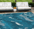 10 X 14 Navy Blue And Teal Blue Abstract Washable Indoor Outdoor Area Rug