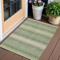 3 X 5 Artichoke Green And Light Green Striped Washable Indoor Outdoor Area Rug