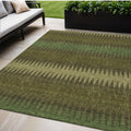 5 X 8 Olive Green And Dark Green Striped Washable Indoor Outdoor Area Rug