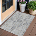 3 X 5 Gray Black And Green Floral Washable Indoor Outdoor Area Rug