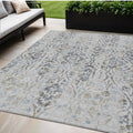 5 X 8 Gray Black And Green Floral Washable Indoor Outdoor Area Rug