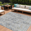 9 X 12 Gray Black And Green Floral Washable Indoor Outdoor Area Rug