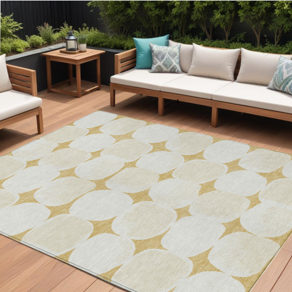 10 X 14 Gold And Beige Abstract Washable Indoor Outdoor Area Rug