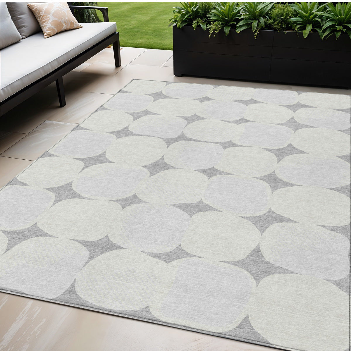 5 X 8 Gray And Beige Abstract Washable Indoor Outdoor Area Rug