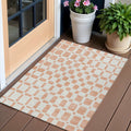 3 X 5 Peach And Beige Geometric Washable Indoor Outdoor Area Rug