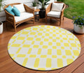 8 Yellow And Gray Round Geometric Washable Indoor Outdoor Area Rug