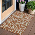 3 X 5 Brown And Beige Floral Washable Indoor Outdoor Area Rug