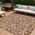 10 X 14 Brown And Beige Floral Washable Indoor Outdoor Area Rug