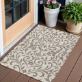 3 X 5 Taupe Floral Washable Indoor Outdoor Area Rug