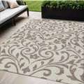 5 X 8 Taupe Floral Washable Indoor Outdoor Area Rug