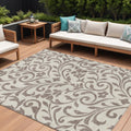 10 X 14 Taupe Floral Washable Indoor Outdoor Area Rug