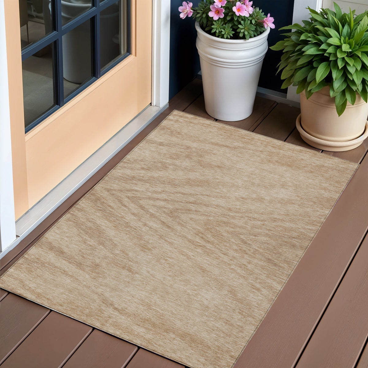 3 X 5 Khaki And Brown Abstract Washable Indoor Outdoor Area Rug