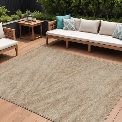 10 X 14 Khaki And Brown Abstract Washable Indoor Outdoor Area Rug