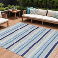 8 X 10 Blue Purple And Gray Striped Washable Indoor Outdoor Area Rug