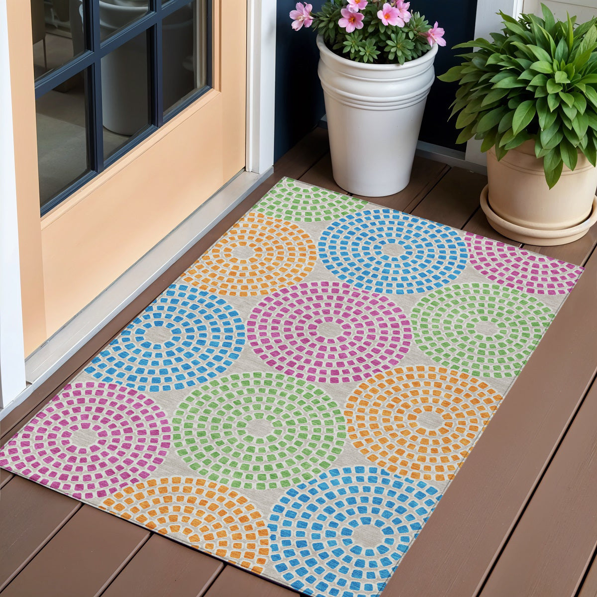 3 X 5 Purple Green And Aqua Geometric Washable Indoor Outdoor Area Rug
