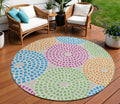 8 Purple Green And Aqua Round Geometric Washable Indoor Outdoor Area Rug