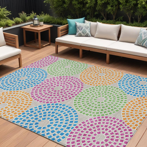 10 X 14 Purple Green And Aqua Geometric Washable Indoor Outdoor Area Rug