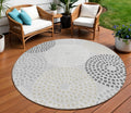 8 Gray And Taupe Round Geometric Washable Indoor Outdoor Area Rug