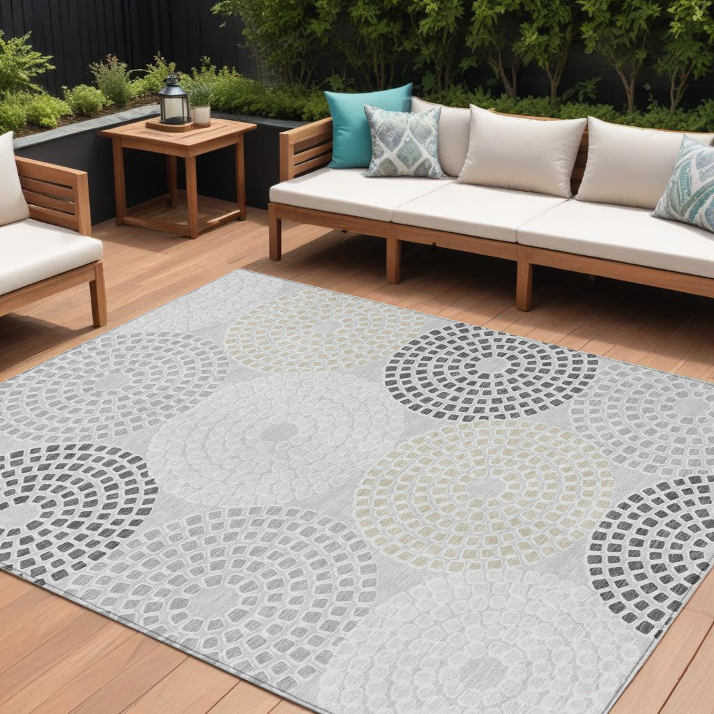9 X 12 Gray And Taupe Geometric Washable Indoor Outdoor Area Rug
