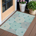 3 X 5 Teal Blue Beige And Gray Geometric Washable Indoor Outdoor Area Rug