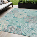 5 X 8 Teal Blue Beige And Gray Geometric Washable Indoor Outdoor Area Rug