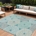9 X 12 Teal Blue Beige And Gray Geometric Washable Indoor Outdoor Area Rug