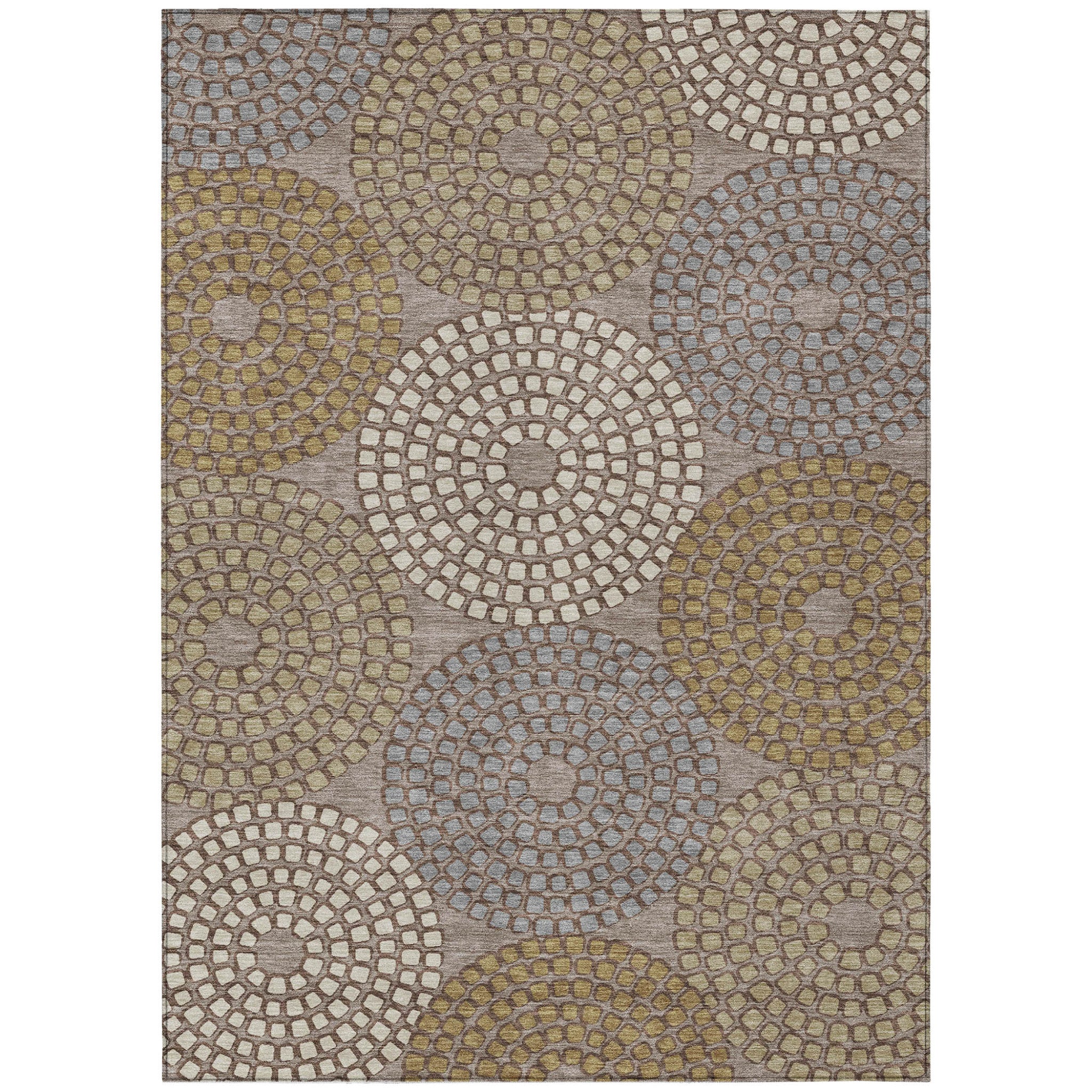3 X 5 Taupe Beige And Green Geometric Washable Indoor Outdoor Area Rug