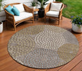 8 Taupe Beige And Green Round Geometric Washable Indoor Outdoor Area Rug