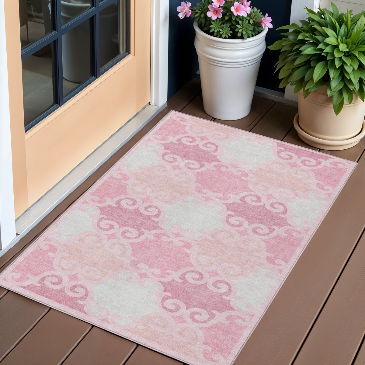 3 X 5 Pink And Gray Trellis Washable Indoor Outdoor Area Rug