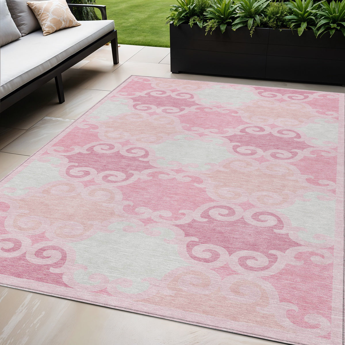 5 X 8 Pink And Gray Trellis Washable Indoor Outdoor Area Rug