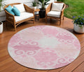 8 Pink And Gray Round Trellis Washable Indoor Outdoor Area Rug