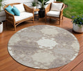 8 Taupe Beige And Gray Round Trellis Washable Indoor Outdoor Area Rug
