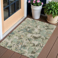 3 X 5 Beige Brown And Green Floral Washable Indoor Outdoor Area Rug