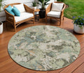 8 Beige Brown And Green Round Floral Washable Indoor Outdoor Area Rug