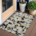 3 X 5 Black Gray And Light Brown Floral Washable Indoor Outdoor Area Rug