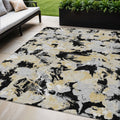 5 X 8 Black Gray And Light Brown Floral Washable Indoor Outdoor Area Rug