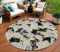 8 Black Gray And Light Brown Round Floral Washable Indoor Outdoor Area Rug