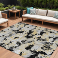 9 X 12 Black Gray And Light Brown Floral Washable Indoor Outdoor Area Rug
